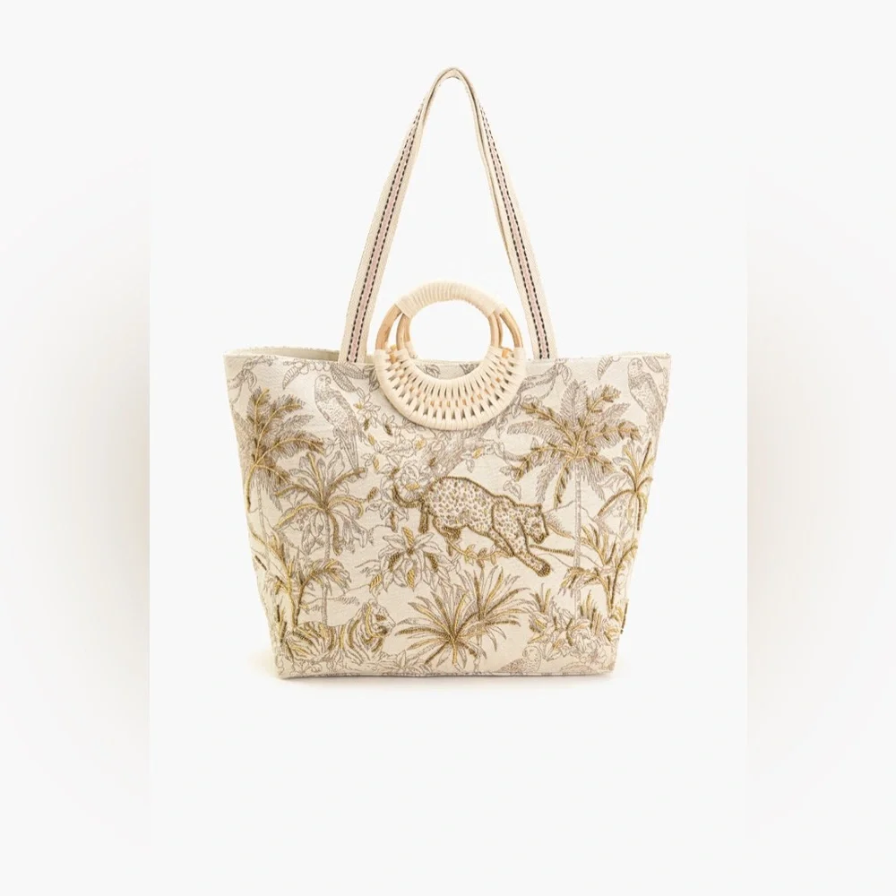 Express Edit Fashion Golden Jungle Tote Bag Cream and Gold NWT! - Picture 1 of 7